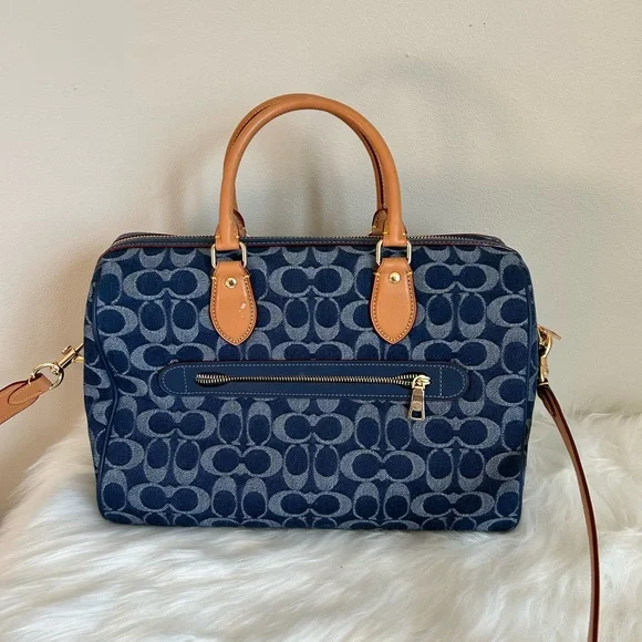 Coach Large Rowan Satchel in Signature Denim.